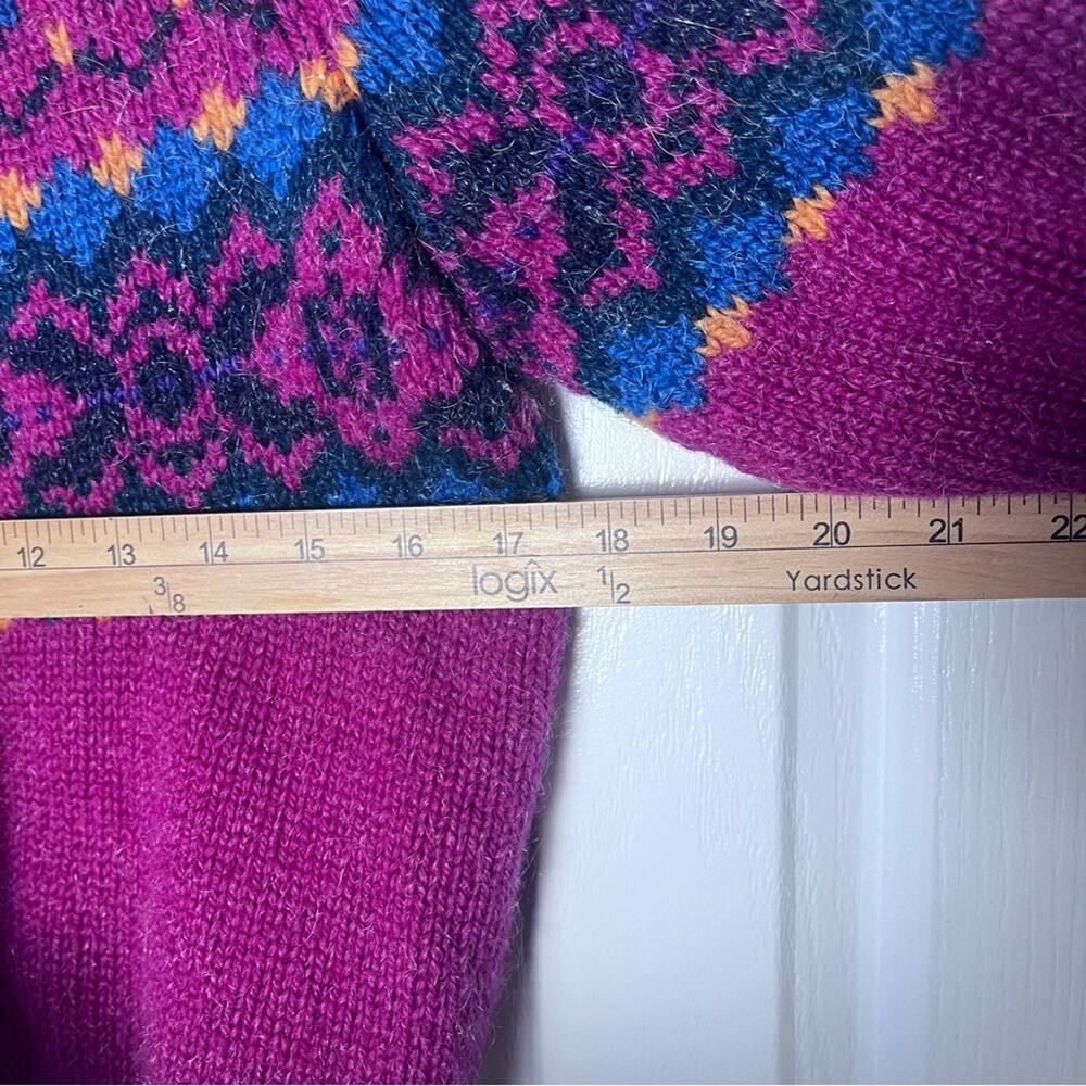 Vintage Woolrich Wool & Mohair Cardigan Sweater Size Medium Fair Isle Berry Pink - Picture 9 of 11
